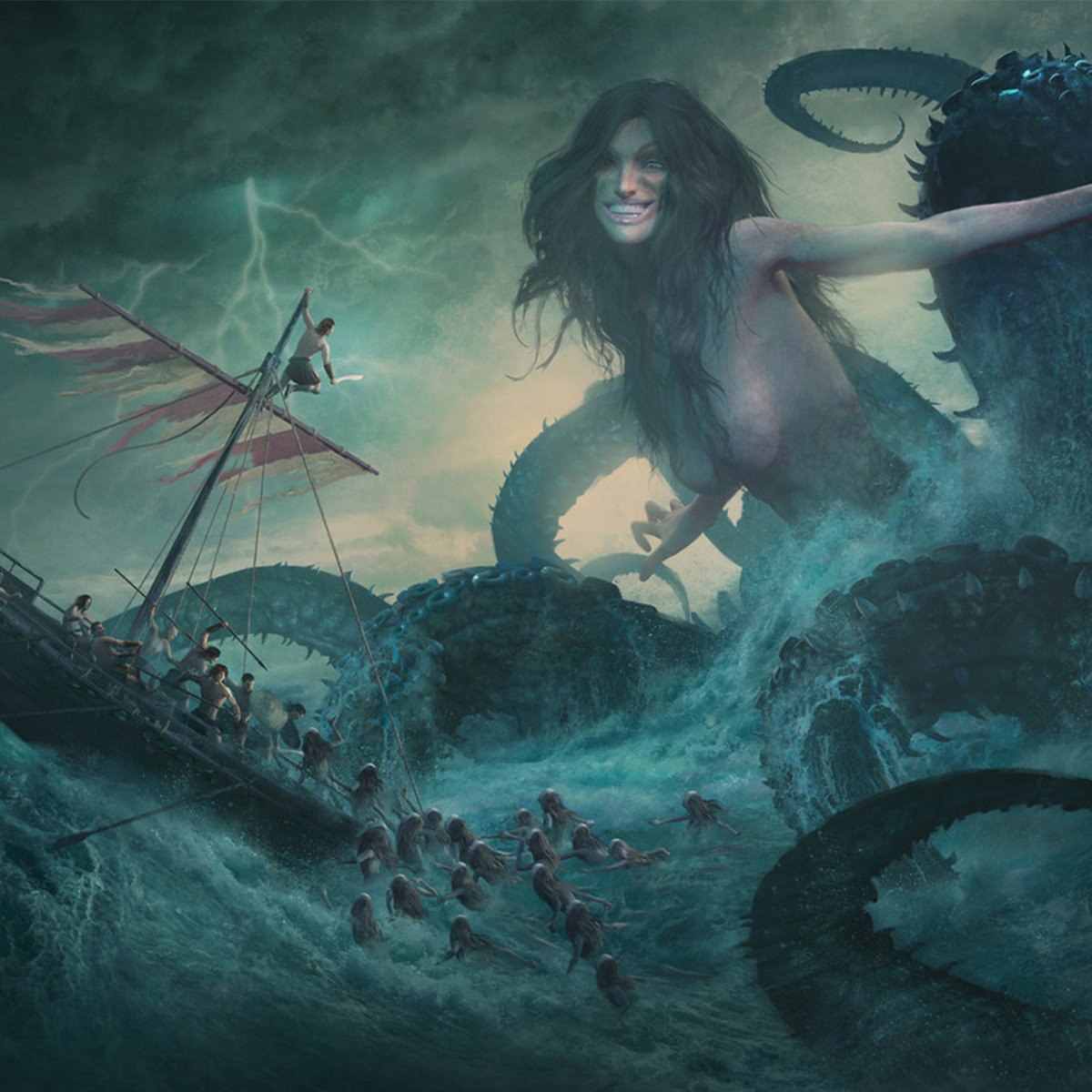 Odysseus đối mặt Scylla và Charybdis