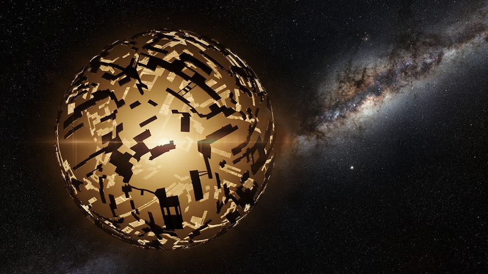 Minh họa giả thuyết siêu cấu trúc Dyson Sphere trong không gian với nền sao và công nghệ tiên tiến