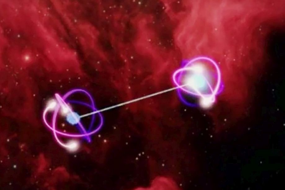 Minh họa hiện tượng vướng víu lượng tử Quantum Entanglement giữa hai hạt trong cơ học lượng tử