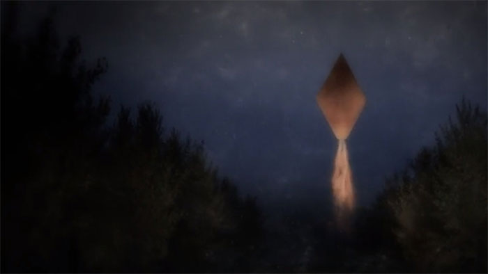 Minh họa UFO phát sáng trong vụ Cash-Landrum 1980 tại Texas với ánh sáng mạnh và hiện tượng bất thường