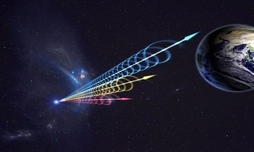 Minh họa sóng vô tuyến Fast Radio Burst lan truyền trong không gian vũ trụ với năng lượng mạnh mẽ